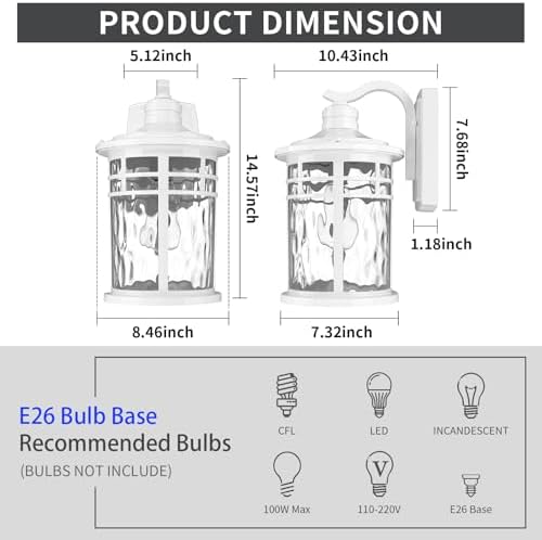 Darkaway Outdoor Wall Light Fixture,14.57inch Large Outside Porch Lights Wall Mounted Water Ripple Glass Exterior Waterproof Lantern Modern Wall Sconce Lighting for Front Door Yard Patio - Image 2