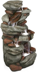 Alpine Corporation WIN1548 Outdoor Floor Cascading Stone Fountain with LED Lights, Tiered Garden Water Fountain, 53" H, Gray - Image 2