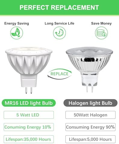 MR16 LED Bulbs 12-Pack 6000K Cool White 5W GU5.3 Spotlight Bulb, Non-Dimmable 38° Beam Angle for Landscape, Recessed, Track Lighting,Commercial Security & High Bay Lighting - Image 3