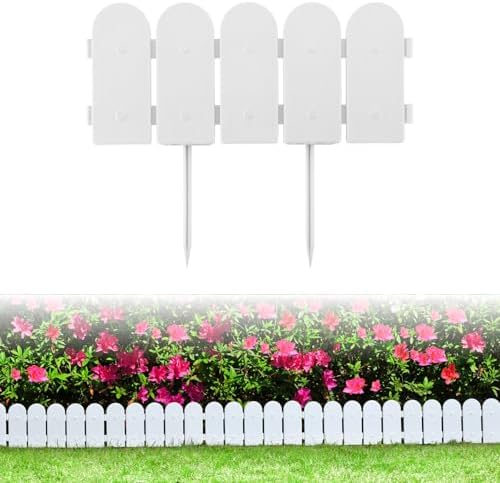 Evelyne Garden Border Edging: Wooden Fence Design - 8pcs White Yard Landscaping Fence Liner Lawn Edge Barrier - 10ft Kit of Decorative Lawn Landscape Panels Elements -Landscaping Edging-GMT-10374-D08 by Evelyne