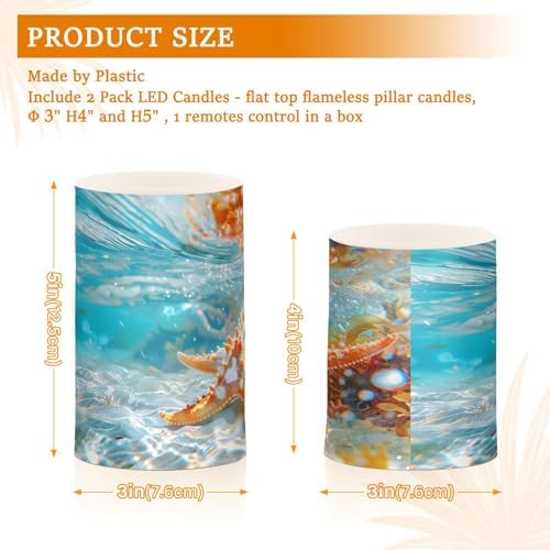 ALAZA Starfish Underwater Flameless Candles, LED Pillar Candles with Remote Timer, Battery Operated Candles Set of 2 - Image 7