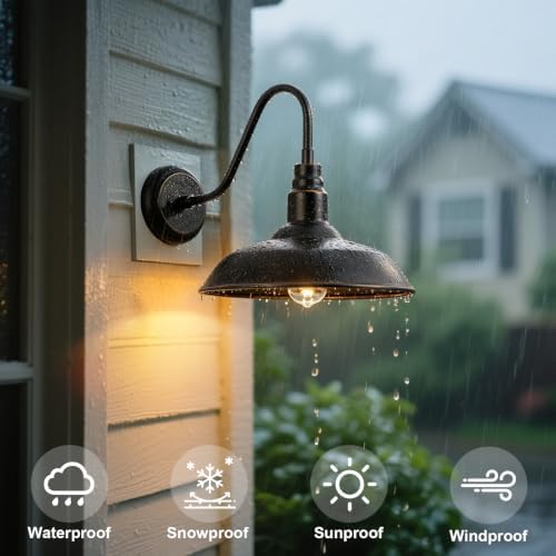 Gooseneck Outdoor Light Fixture, 10" Dome Exterior Farmhouse Lights for Barn, Bronze Porch Lighting, Gooseneck Wall Sconce for Patio Garage House - Image 2