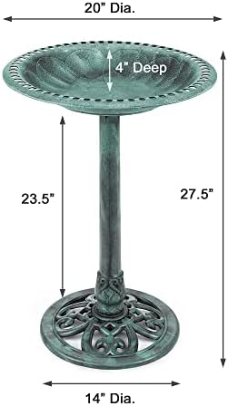 Westcharm 28 Inch Lightweight Verdigris Green Poly Resin Outdoor Birdbath for Outside with Decoration Pedestal Base Stand - Pedestal Bird Bath for Outdoors Yard and Garden - Image 6