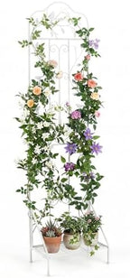 Giantex Metal Garden Trellis for Climbing Plants, 75" x 20" Outdoor Rose Trellis w/Foldable Bottom Shelf, Freestanding Plant Support for Vines, Flowers, Vegetables & Fruits, Patio Lawn Garden, White by Giantex