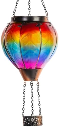Starsoul Hot Air Balloon Solar Lantern with Candle Holder Flickering Flame Hanging Garden Light Waterproof Glass Solar Lanterns Outdoor Waterproof Decorative for Lawn Porch Tree Yard by Starsoul