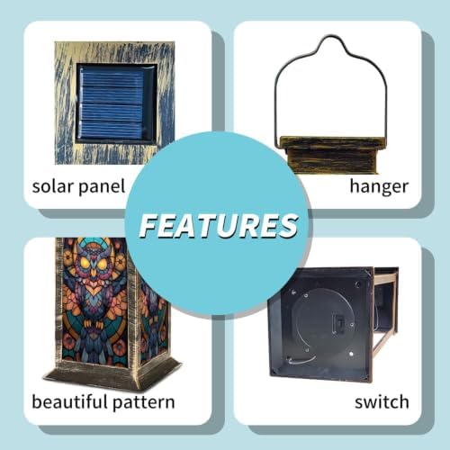 Solar Lantern Geometric Owl Stained Glass Outdoor Waterproof Garden Hanging Lantern Solar Powered Lighting Outside Solar Light for Patio Yard Camping, Gifts for Women Mom - Image 5