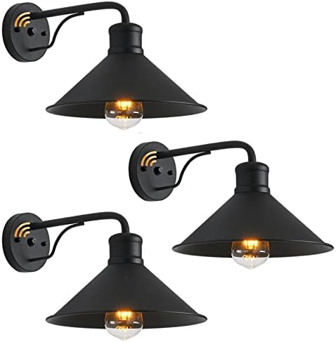 Dusk to Dawn Sensor Wall Sconce Outdoor Lighting Fixture, Industrial Outdoor Barn Light Matte Black Exterior Wall Sconce for Patio,Doorway,Porch,Entryway,Garage, 3 Pack by PTRWOROA