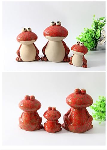 Frog Garden Decor Set of 3,Funny Cute Ceramic Frog Garden Statues Yard Decoration Outdoor Holiday Decorations,Ideal Ornament for Outside Pond Pool Patio Front Porch Backyard (Red) - Image 2