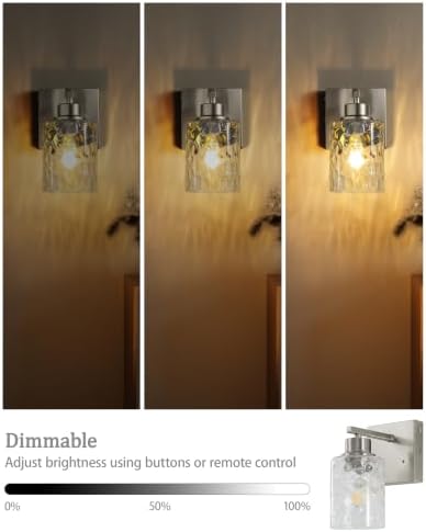 Hammered Glass Wireless Battery Operated Wall Sconces Set of Two Nickel - Image 3