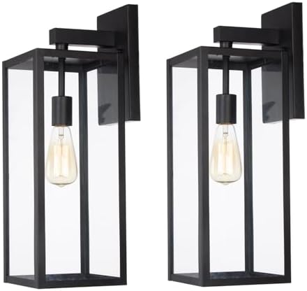 2 Pack Large Outdoor Sconce Lights,18 Inch Outdoor Wall Lantern Light,Exterior Sconce Metal and Glass Large Porch Light, Black Outdoor Lanterns for Front Porch Garage Balcony by Faymartlighting