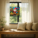 Spring Garden Gnome Stained Glass Suncatcher – Square Hanging Window Panel for Home or Greenhouse – Whimsical Glass Art Gift for Garden Lovers, Christmas, Halloween, Father Days YhRWhP - Image 7