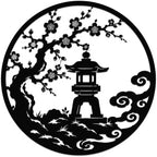 Zen Garden Blossom Pagoda Metal Wall Art WallArt Decor Metal Outdoor Decor Metal Signs Modern Minimalist Aesthetic Artwork Elegant Wall Decoration for Living Room Office Apartment (Black,24inch) by Unknown