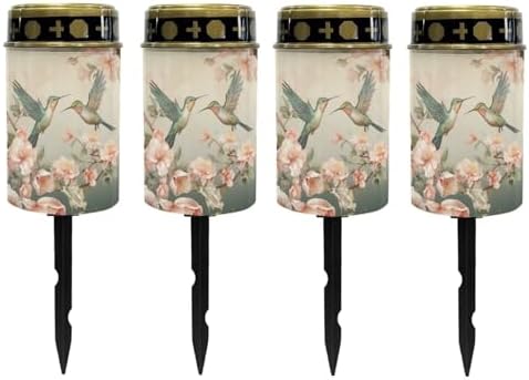 Poceacles Solar Lights Outdoor Grave Solar Lights for Cemetery Decoration Solar Outdoor Lights Cemetery Solar Lamp for Garden Lawn Backyard Pathway Decor, Hummingbird Flower Beige, Pack of 4 by Poceacles
