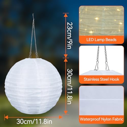 Solar Lantern Outdoor Waterproof 4 Pack 12inch,Upgraded 160LED Hanging Lanterns Lights 8 Modes, Dual Charging (Solar+USB), Solar Garden Light for Patio Tree Yard Decor, Birthday Gifts,Warm White - Image 4