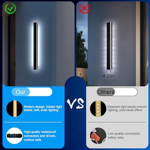 Exterior Wall Lights for House - 31.5inch Long Strip Modern Outdoor Light Wall Fixture Sconce, Dimmable Outside Garage Exterior Lights, Black Wall Mount Lighting for Porch Corridor, Garage - Image 2
