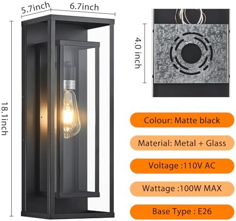 18In Outdoor Wall Lights, Black Front Door Light Fixture 2-Pack - Image 6