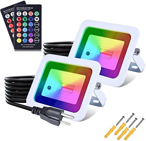 MIWAT 20W 2Pack LED Flood Light, Plug in RGB LED Color Changer Lamp with Remote, IP68 Waterproof Outdoor Floodlights for Wedding, Garden, Playground, Party by MIWAT