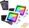 MIWAT 20W 2Pack LED Flood Light, Plug in RGB LED Color Changer Lamp with Remote, IP68 Waterproof Outdoor Floodlights for Wedding, Garden, Playground, Party by MIWAT
