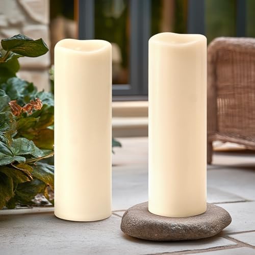 4" x 14" Large Waterproof Outdoor Flameless Candles Battery Operated LED Flickering Pillar Candles with Remote and Timer for Indoor Outdoor Lanterns, Off White, Long Lasting, Set of 2 - Image 6