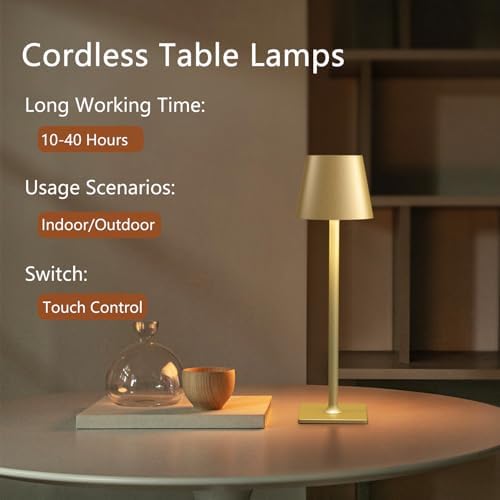 Fizrice Gold Rechargeable Table Lamp 4 Pack Portable Cordless Light - Image 3