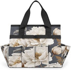 White Garden Tool Bag Organizer Heavy Duty Floral Flowers Gardening Tote Bag with 10 Pockets for Women Men Gardening Gifts by Home