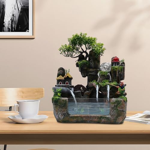 Tabletop Fountain, Waterfall Fountain with Led Light, Zen Indoor Desktop Ornament, Resin Rockery Waterfall for Indoor Outdoor Home Office Decor - Image 4