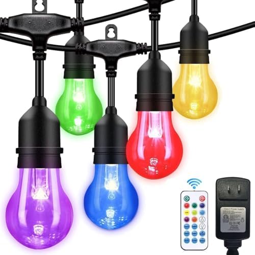 105FT Outdoor String Lights, 32 Shatterproof E26 Edison LED Bulbs, Dimmable RGB Color Changing Patio Lights Waterproof with Remote. for Backyard, Garden, Party, Bistro, Cafe by IPStank