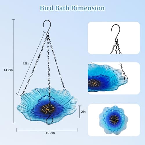hogardeck 2 in 1 Floral Glass Bird Bath & Feeder - Hanging or Freestanding Outdoor Bird Bath with Sturdy 5-Pronged Base for Garden, Patio, Yard, Lawn Decor - Image 5