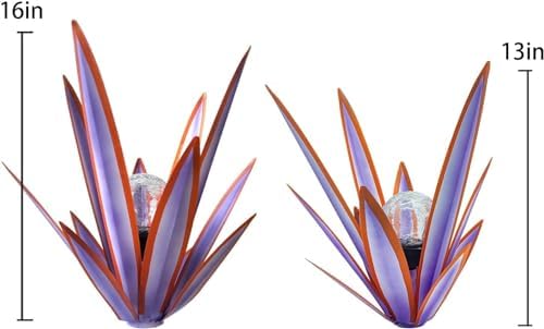 Metal Agave Plant Garden Art, 2 Pack Tequila Rustic Sculpture, Rustic Metal Agave Plants Garden Lawn Home Ornaments, for Yard Stakes, Garden Figurines, Outdoor Patio (2 PCS Purple with Light) - Image 2