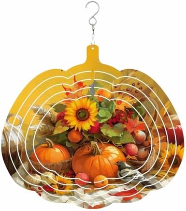 Thanksgiving Fall Wind Spinner for Yard and Garden, Sunflowers Bird Orange Pumpkin Hanging Wind Spinner Outdoor 3D Kinetic Wind Sculpture Spinners Indoor Outdoor Patio Décor Ornaments Gift 12 Inch by Unknown