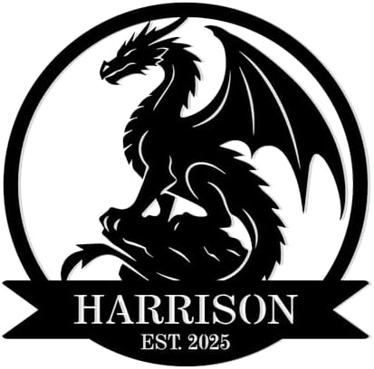 Custom Metal Dragon Wall Art Personalized Name Sign Western Dragon Wall Decor for Home Man Cave Outdoor Yard Fantasy Dragon Lover Gift Medieval Wall Decoration 1 by HZDSMSIGN