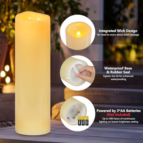 Kimjo 14" x 4" Large Outdoor Waterproof Candles with Timer Remote, 4 Pack - Image 5