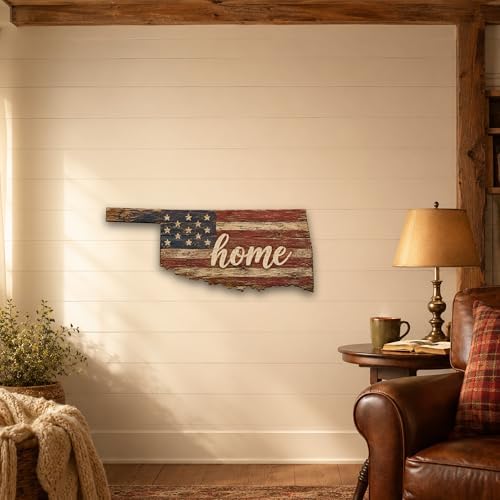 Oklahoma "Home" State Shape Sign — Vintage American Flag Wall Decor — UV-Printed Aluminum (Not Real Wood) — Patriotic State Pride Art for Indoors & Outdoors — Made in USA - Image 5