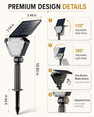 Solar Spot Lights Outdoor Waterproof, Warm White Solar Spotlights, 6 Packs - Image 7