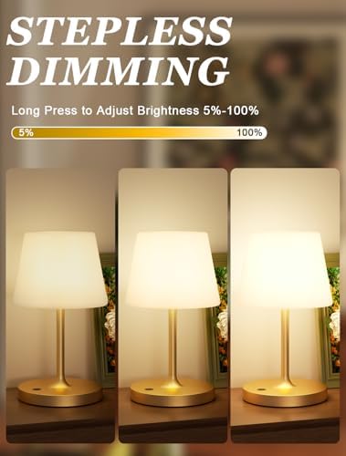 Kakanuo Gold Cordless Shower Lamp Waterproof, Rechargeable Cordless Lamp with 4000mAh Battery, Touch Dimmable Table Lamp for Outdoor, Kitchen, Bathroom, Camping, Patio, IP54 - Image 2