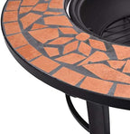 Mosaic Fire Pit Terracotta 26.8" Ceramic Steel Bowl with Three-Leg Stand, Round Tabletop for Drinks, Ideal for Garden Patio Campfire BBQ Burning Wood Logs Charcoal - Image 7