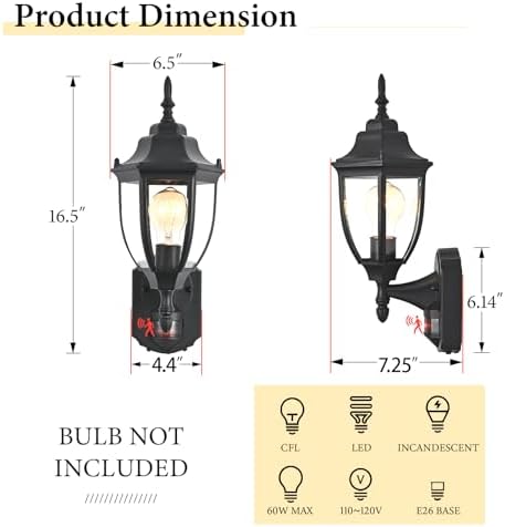 Porch Lights Outdoor Motion Sensor Wall Sconce Anti-Rust Aluminum, Exterior Outdoor Wall Lights Dusk to Dawn Porch Light Fixture Wall Mount for House Outside Patio - Image 6