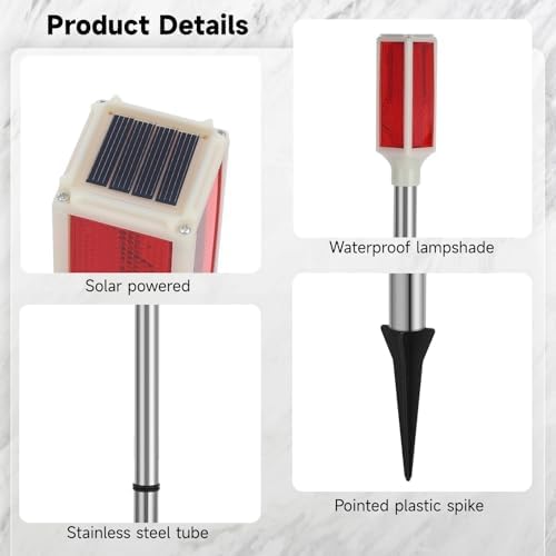 Joyibay 5-Pack Solar Powered Driveway Markers, Solar Warning Lights, Solar Outdoor Driveway Lights, Driveway Reflectors on Poles for Snow Road Yard(Red) - Image 5