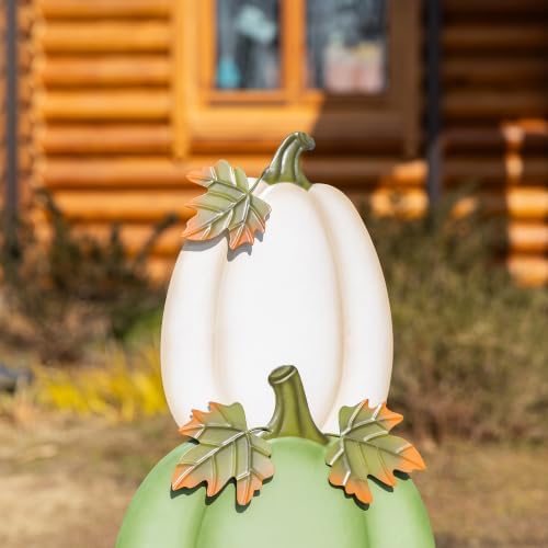 Glitzhome Set of 3 Fall Stacked Pumpkin Yard Stakes 36 Inch Iron Outdoor Decor - Image 5
