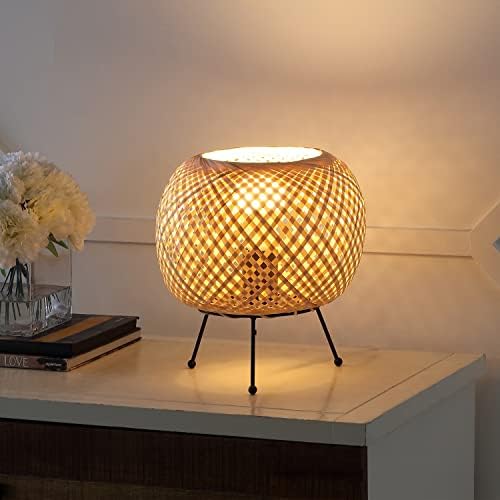 JONATHAN Y Palma 10.75" Bohemian Rattan Metal Mini Table Lamp, Light Brown - Image 2