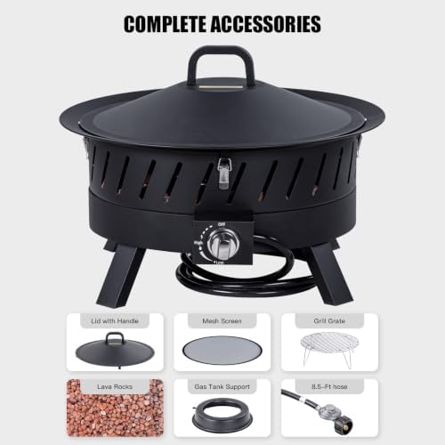 EcoNook 24 inch Portable Propane Fire Pits with Grill - Image 4
