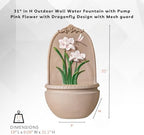 XBrand 31" in H Outdoor Wall Water Fountain with Pump- Pink Flower with Dragonfly Design with Mesh Guard - Image 4