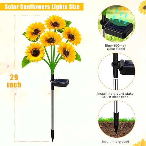 ZFNN Solar Garden Lights Outdoor, 4 Pack Sunflower Lights, Waterproof Decor - Image 4