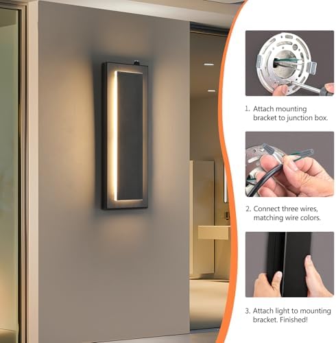 15.7'' Dusk to Dawn Outdoor Lights Modern LED Exterior Wall Lights, Black - Image 6