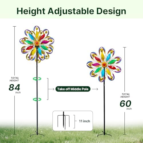 Wind Spinners Outdoor, 84" Large Metal Kinetic Wind Sculptures for Garden, Colorful Yard Art with 2 Piece Welcome Flag Decoration - Image 3