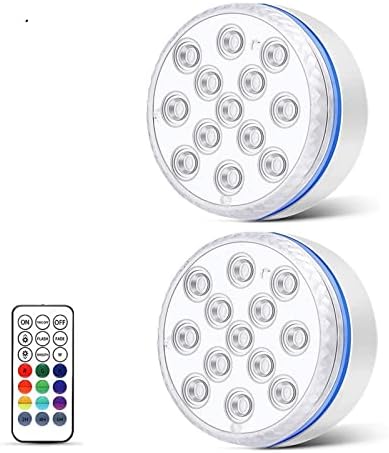 Submersible LED Lights with Remote Underwater Pool Light IP68 Magnet 13 LED Bright Lamp RGB for Pond/Pool/Aquarium(2 Light 1 Controller,7.0CM) by Unknown