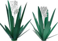 Metal Agave Plant Garden Art, 2 Pack Tequila Rustic Sculpture, Rustic Metal Agave Plants for Yard Stakes, Garden Figurines, Outdoor Patio (2 PCS White Flowers) by LCJECV