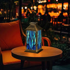 Solar Lantern Blue Stained Glass Window Seamless for Modern Design Luxury Outdoor Garden Hanging Lantern Waterproof Solar Powered Lighting Outside Table Lamp for Deck Yard Camping Patio Decor - Image 7