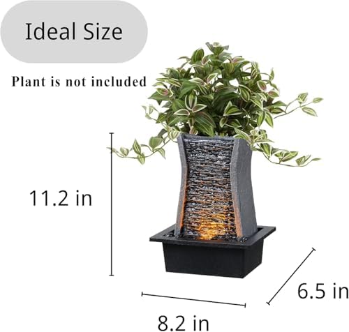 GOSSI Tabletop Water Fountain with LED Lights, Indoor Waterfall Fountain for Home Office Bedroom Decor, Includes Plastic Pots for Plant Growing, Relaxation Desk Accessory (24285) - Image 5