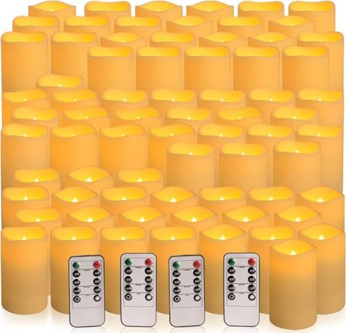 Enpornk Set of 72 Flameless Led Battery Opeated (D2.2'' x H4''5''6'') Waterproof Outdoor Indoor Candles with 10-Key Remotes and Cycling 24 Hours Timer by Enpornk